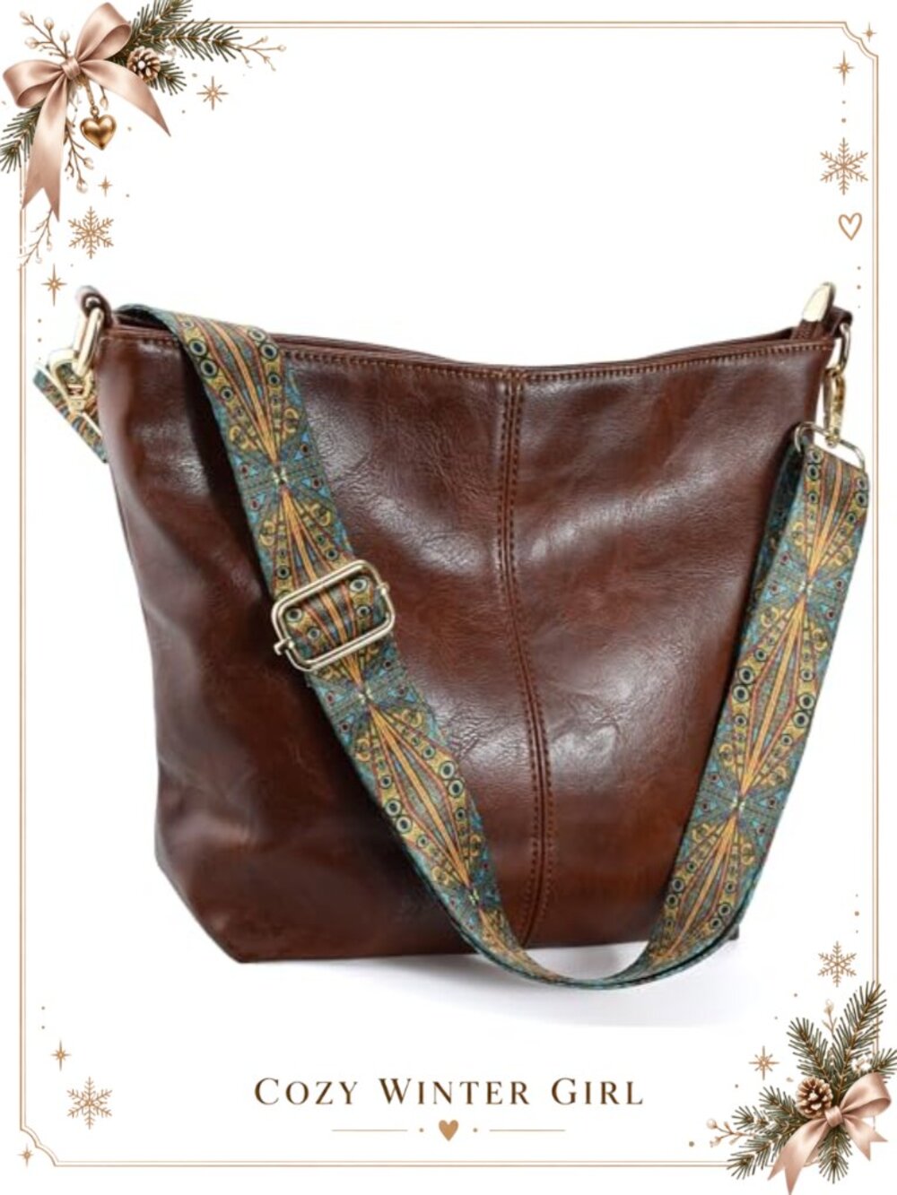 Vegan Leather Hobo Crossbody Bag Guitar Strap Shoulder Purse